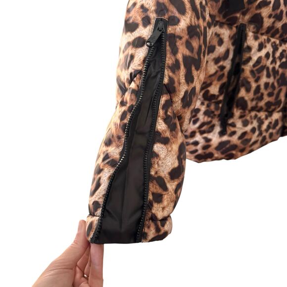 Sam Edelman Leopard Cheetah Print Puffer Funnel Neck Jacket Size M - Picture 7 of 15